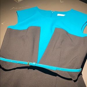 Calvin Klein Teal & Black Belted Sheath Dress